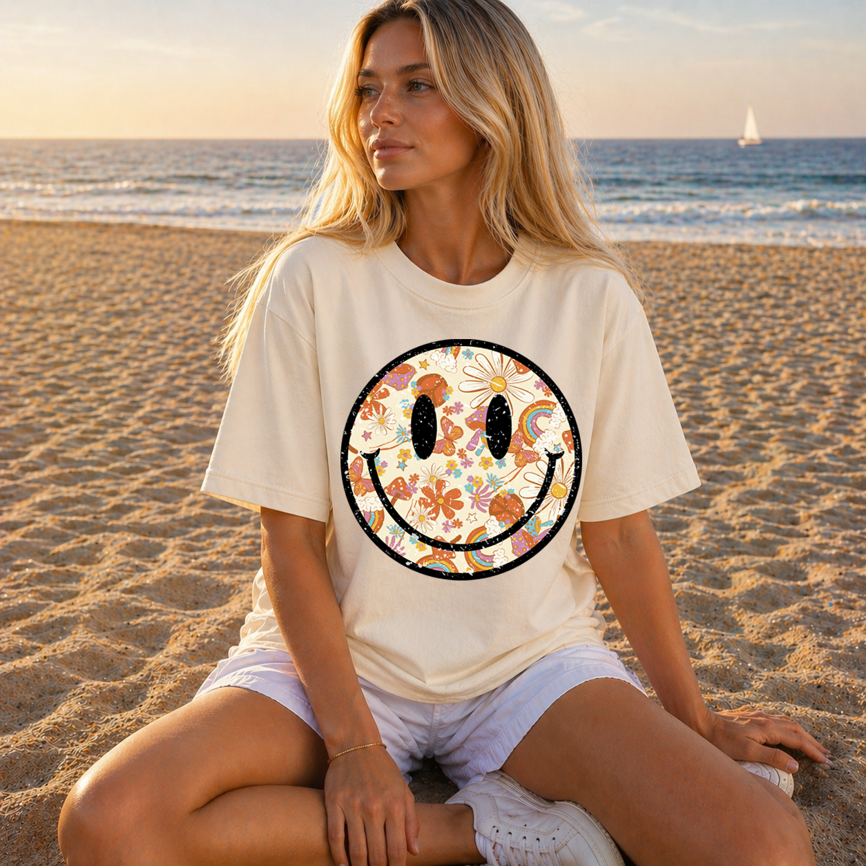 Vintage Floral Smiley T-Shirt | Comfort Colors Tee