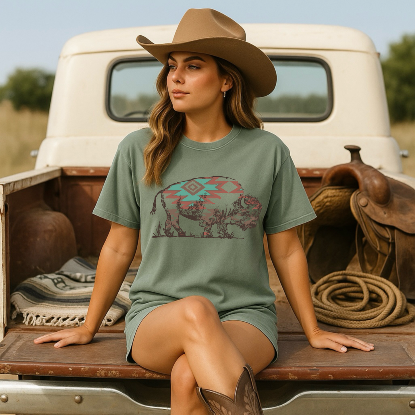 Southwest Aztec Buffalo T-Shirt | Comfort Colors Tee