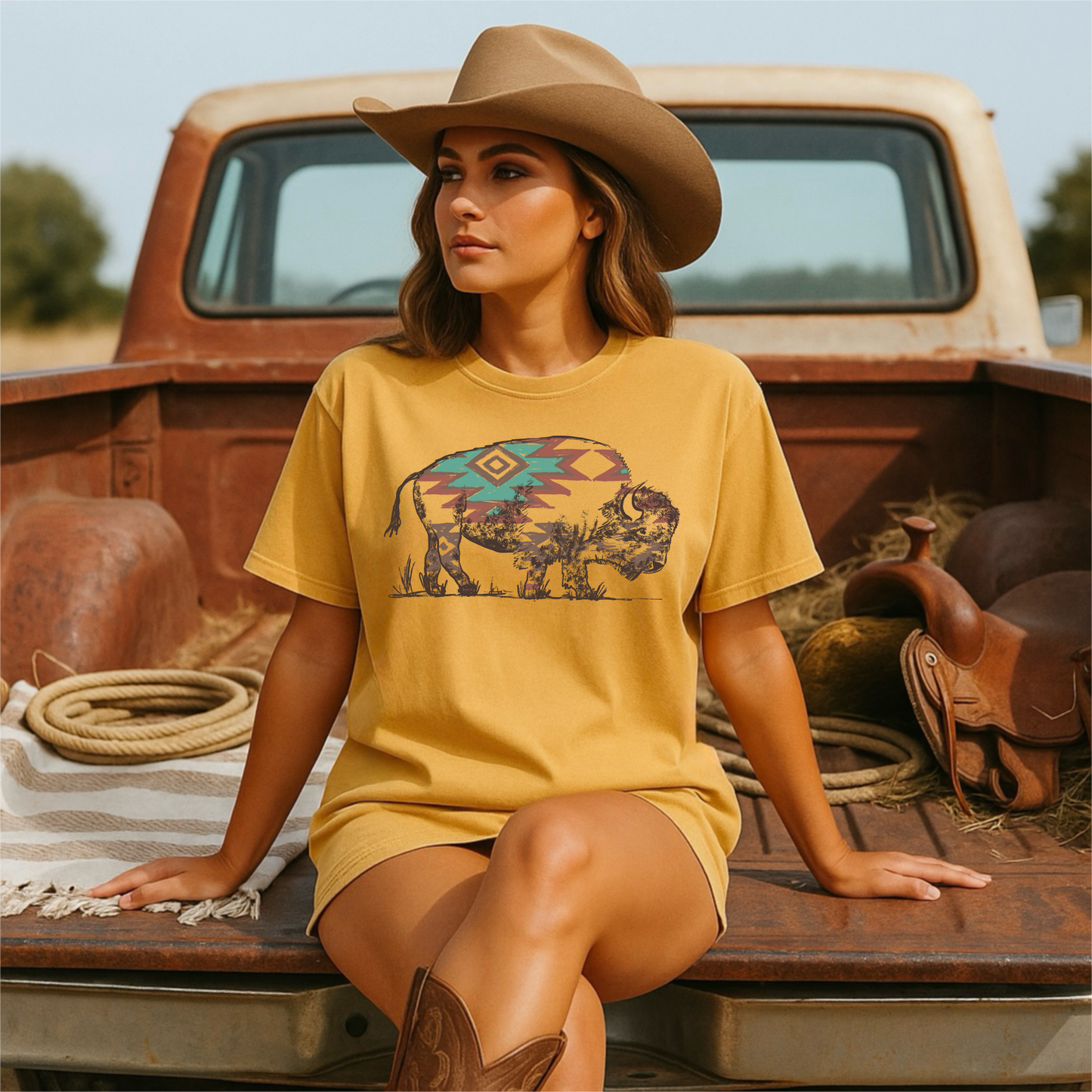 Southwest Aztec Buffalo T-Shirt | Comfort Colors Tee
