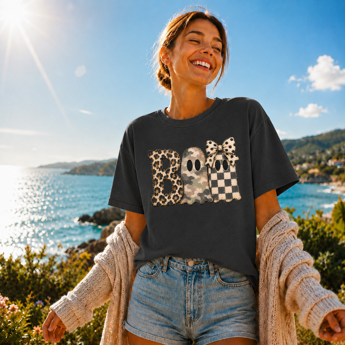 Boo Leopard & Camo Ghost Halloween T-Shirt | Comfort Colors Tee