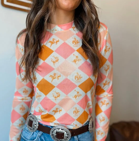 Cowboy Mesh Long Sleeve Top