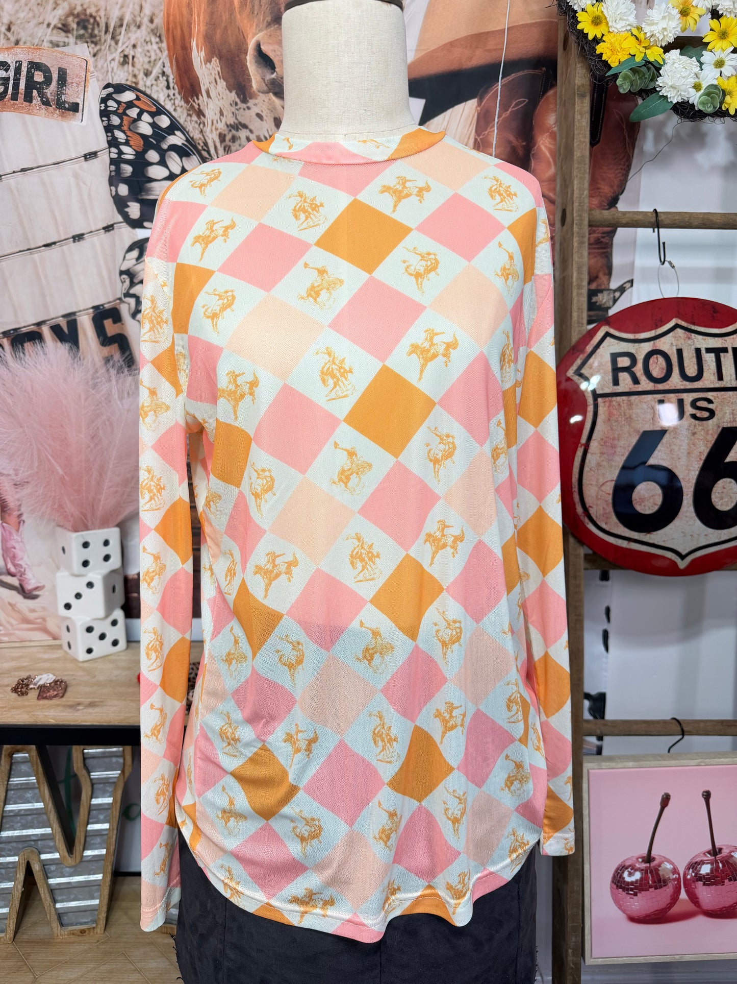 Cowboy Mesh Long Sleeve Top