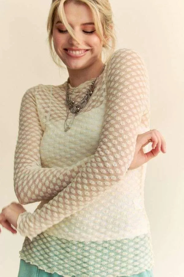 Ivory Mesh Long Sleeve Top